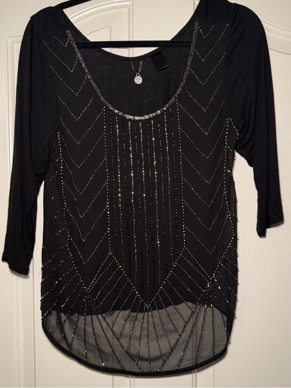 BKE Black Beaded Scoop-Neck Tunic